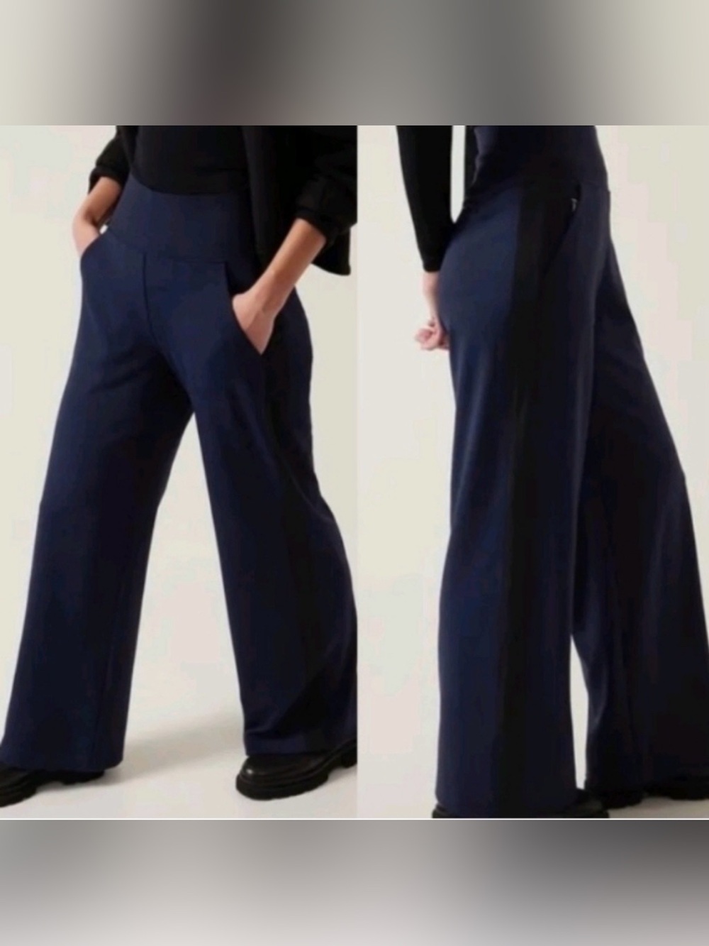 Athleta Venice Colorblock Wide Leg Navy Pants Size M